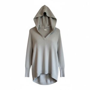 Aspen Gray Knit Hooded Sweater Tunic Women’s Medium Hi Low Hem Pullover